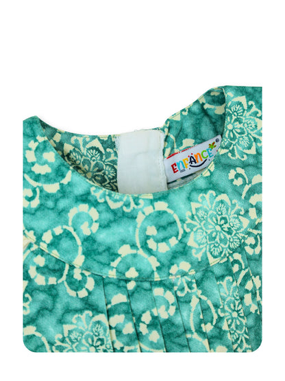 Enfance Floral Printed With Ruffled Floral Dress - Green