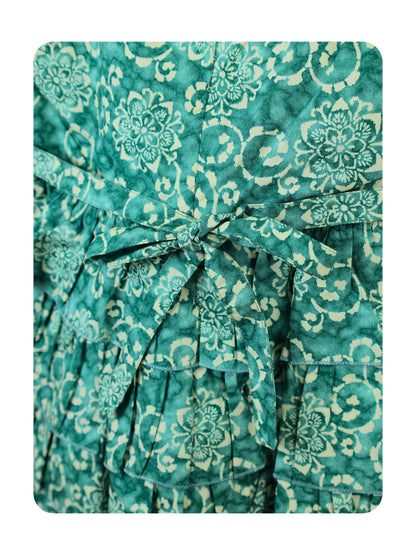 Enfance Floral Printed With Ruffled Floral Dress - Green