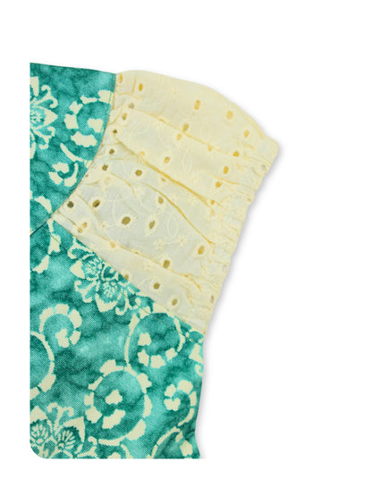 Enfance Floral Printed With Ruffled Floral Dress - Green