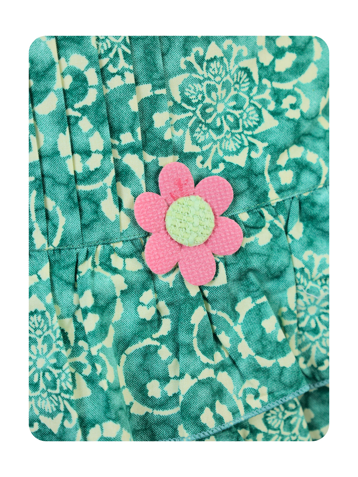 Enfance Floral Printed With Ruffled Floral Dress - Green