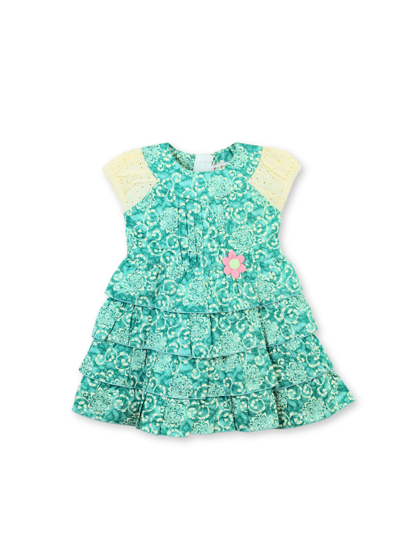 Enfance Floral Printed With Ruffled Floral Dress - Green