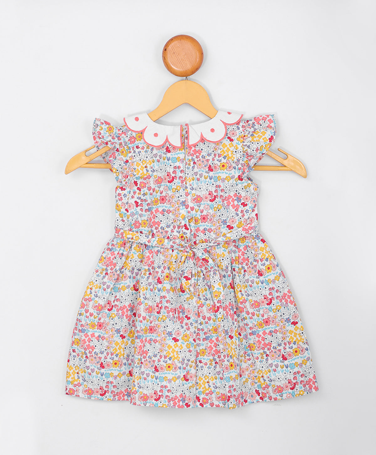 Enfance  Half Sleeves All Over Printed Floral Applique Dress-Yellow