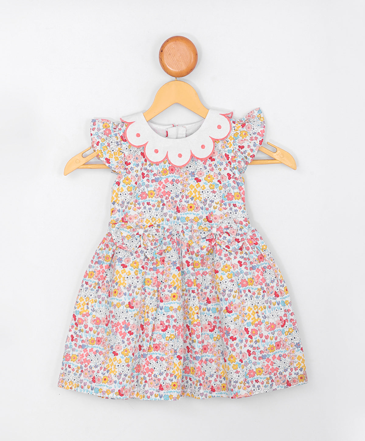 Enfance  Half Sleeves All Over Printed Floral Applique Dress-Yellow