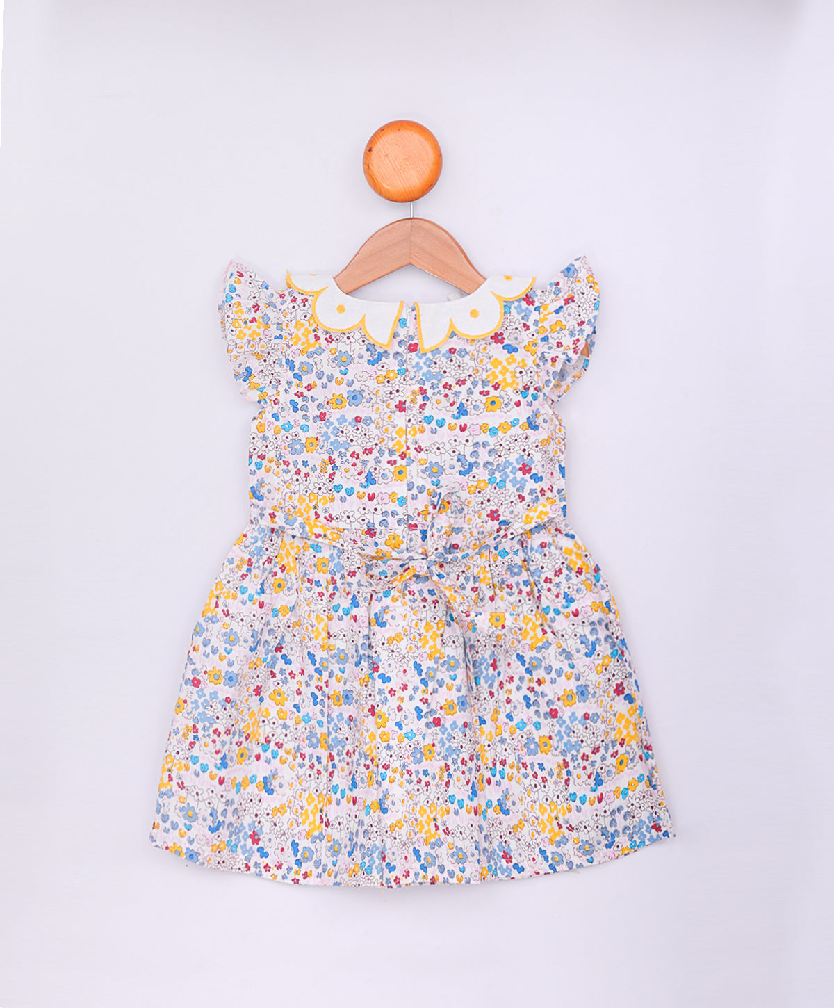 Enfance  Half Sleeves All Over Printed Floral Applique Dress-Orange