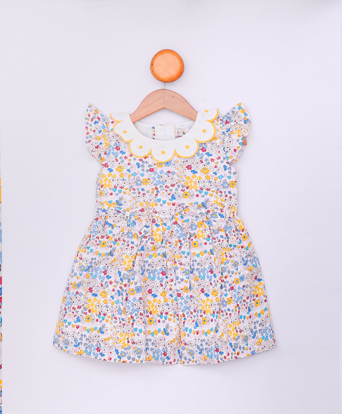 Enfance  Half Sleeves All Over Printed Floral Applique Dress-Orange