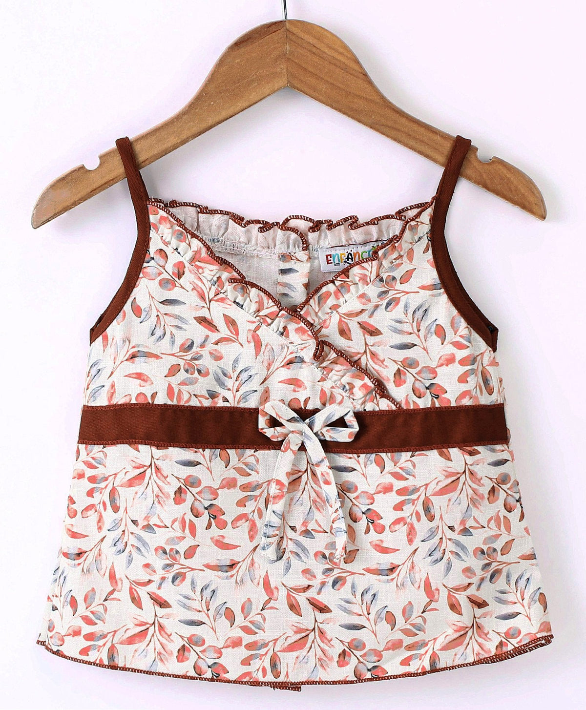 Enfance Sleeveless Floral Print Top With Shorts-Brown