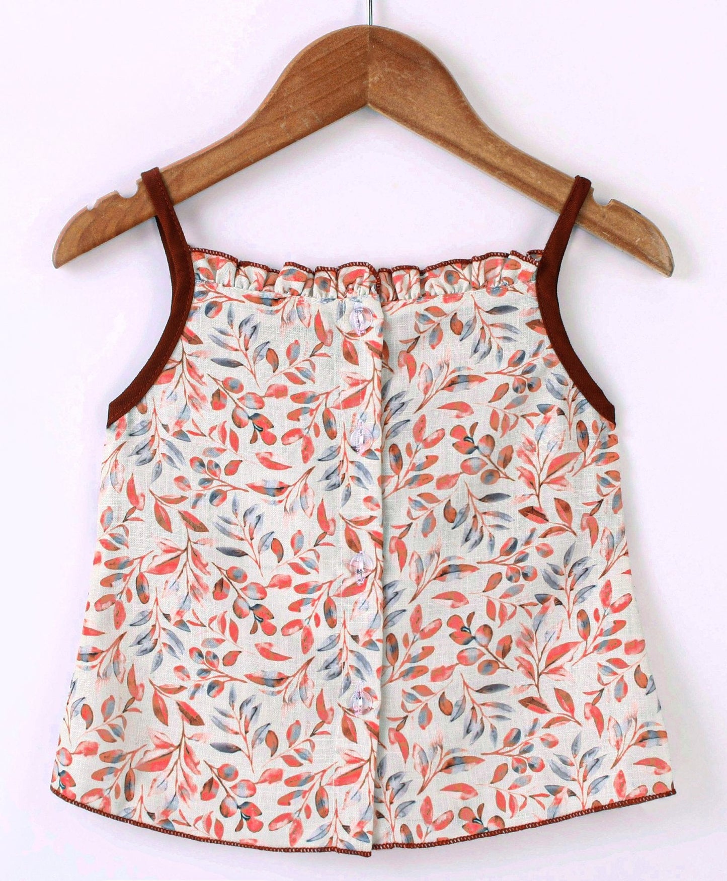 Enfance Sleeveless Floral Print Top With Shorts-Brown