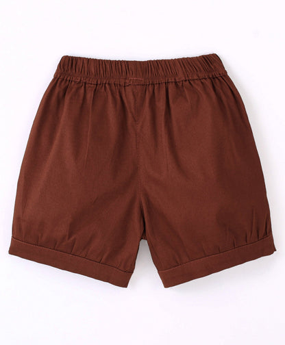 Enfance Sleeveless Floral Print Top With Shorts-Brown