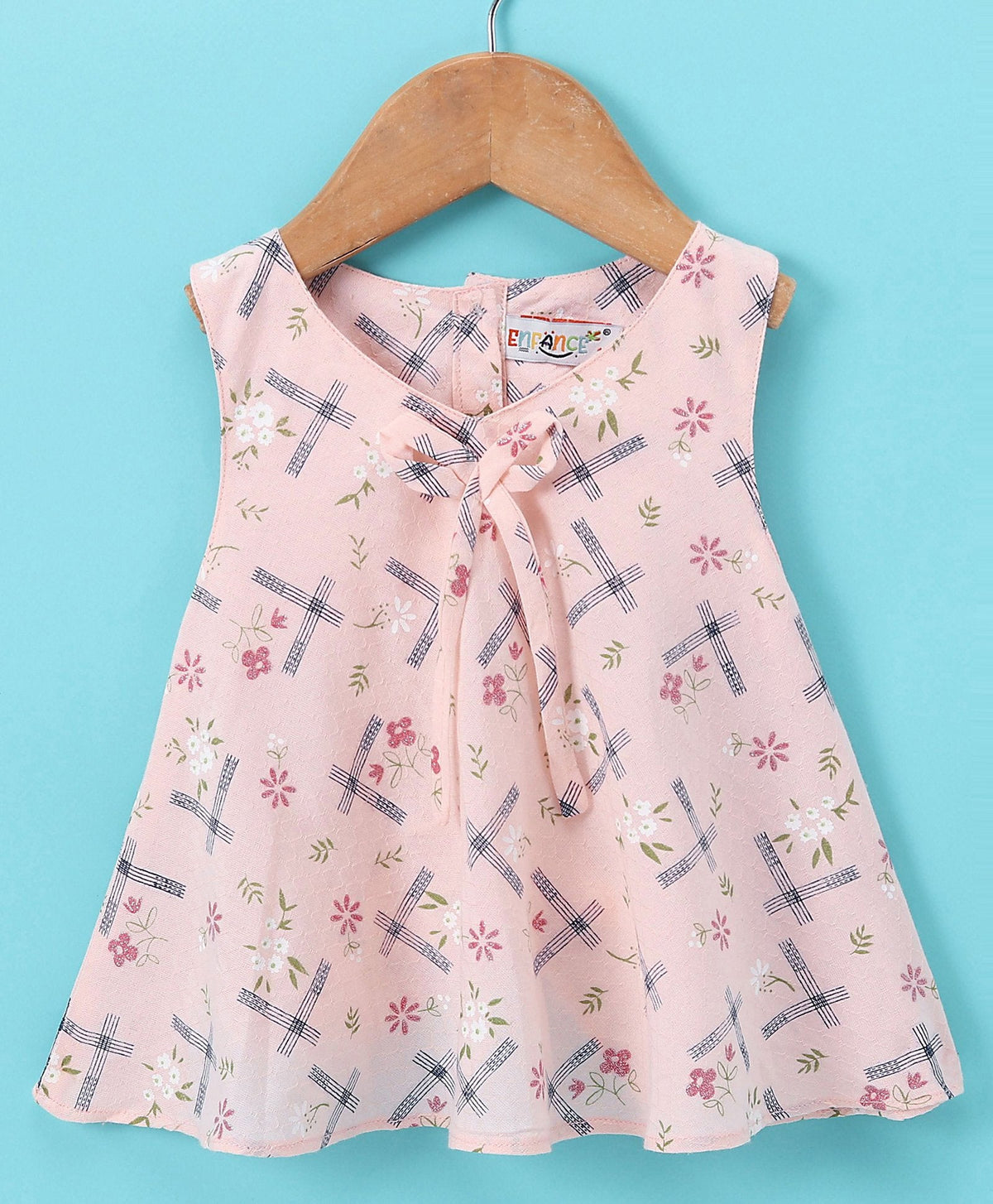 Enfance Sleeveless Floral Print Top With Shorts-Peach