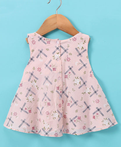 Enfance Sleeveless Floral Print Top With Shorts-Peach