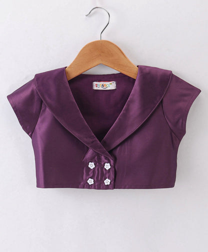 Enfance Core Floral Print Dress With Half Sleeves Jacket-Purple