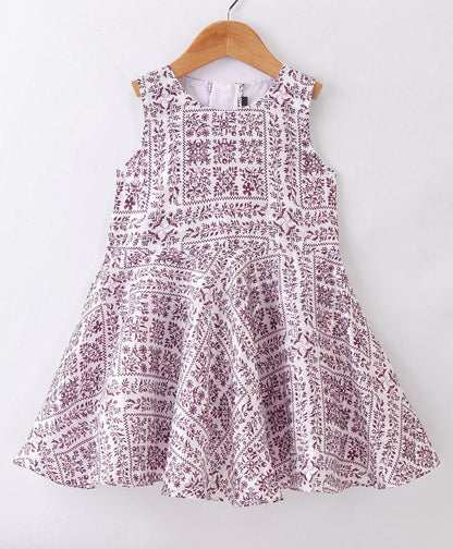 Enfance Core Floral Print Dress With Half Sleeves Jacket-Purple