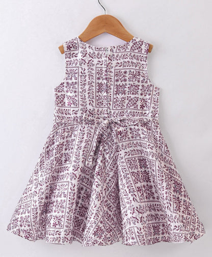 Enfance Core Floral Print Dress With Half Sleeves Jacket-Purple