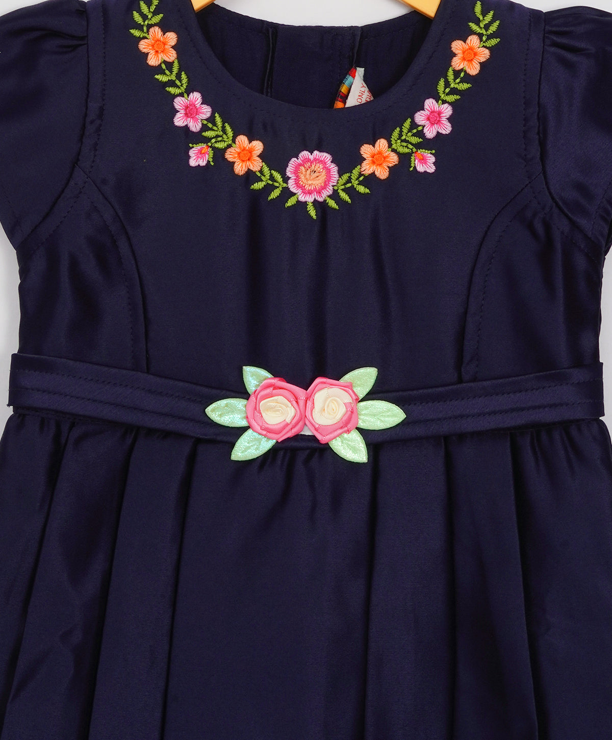 Enfance Short Slevees Solid Flared Casual Dress -Navy