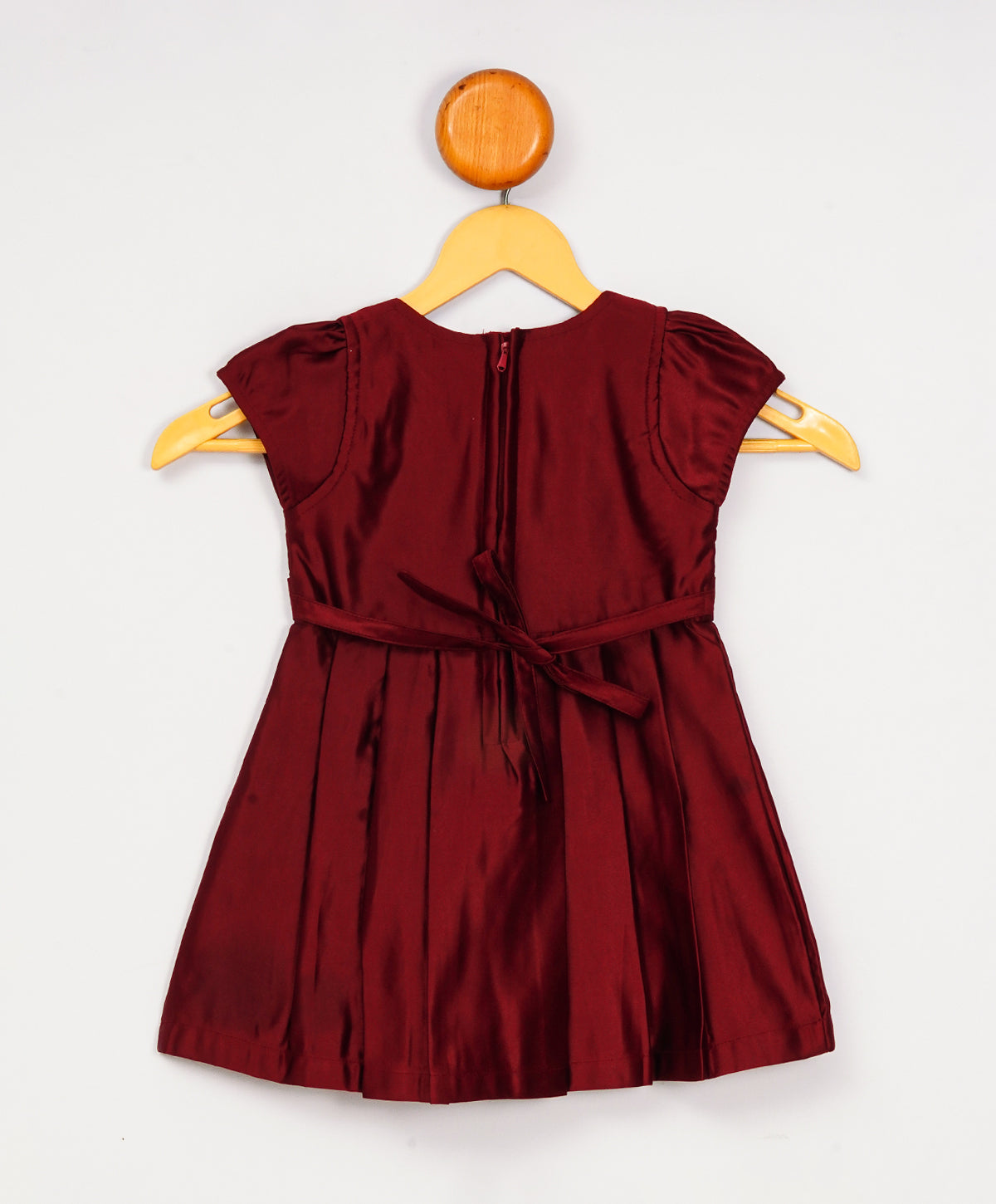 Enfance Short Slevees Solid Flared Casual Dress -Maroon