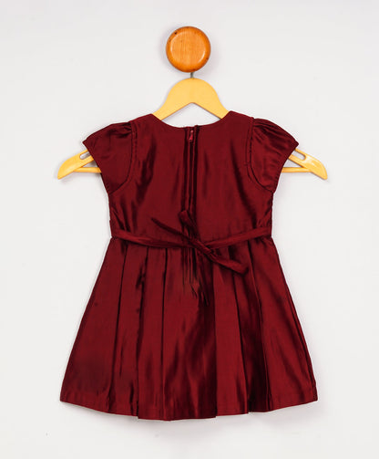 Enfance Short Slevees Solid Flared Casual Dress -Maroon