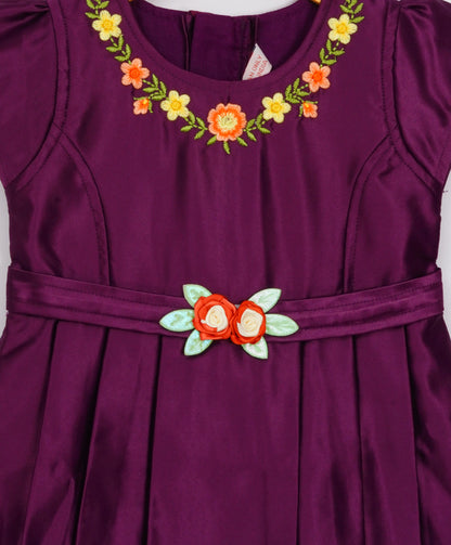Enfance Short Slevees Solid Flared Casual Dress -Wine