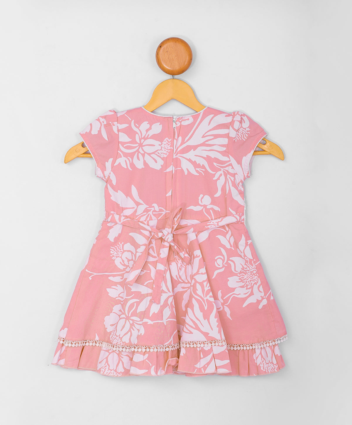 Enfance  Half Sleeves All Over Leaves Printed Floral Applique Dress-Peach