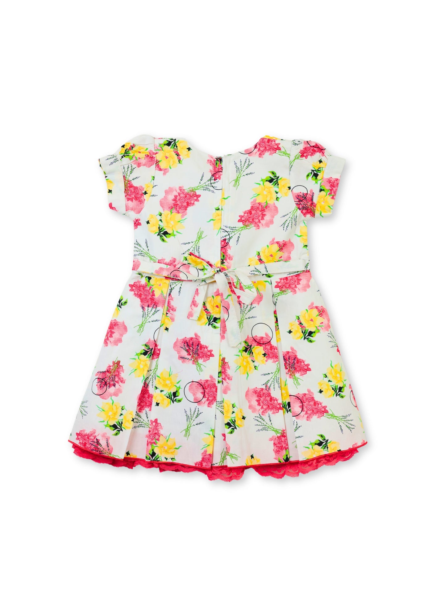 Enfance Short Sleeves Floral Applique & Printed Dress - Red