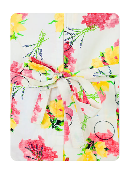 Enfance Short Sleeves Floral Applique & Printed Dress - Red
