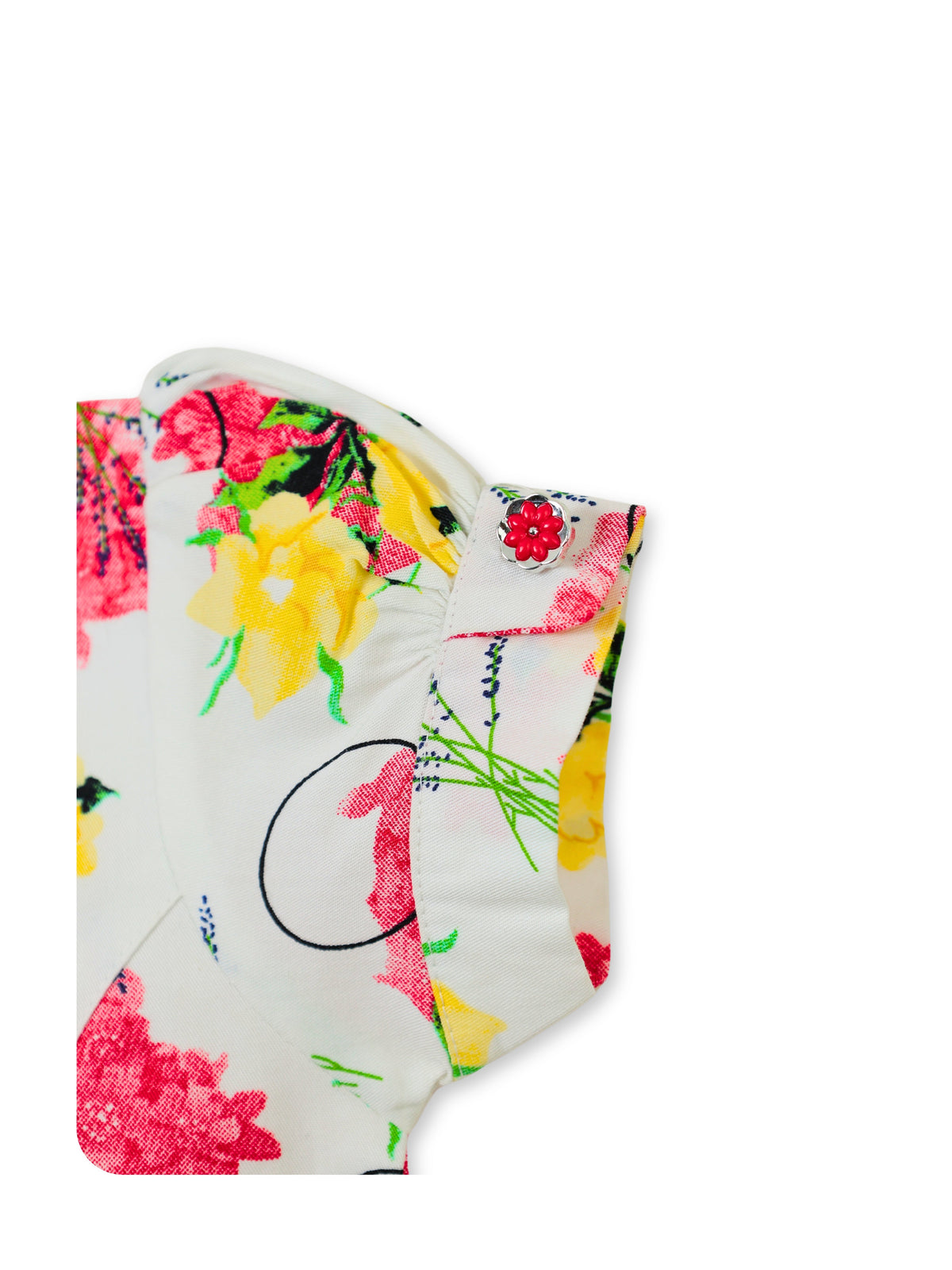 Enfance Short Sleeves Floral Applique & Printed Dress - Red