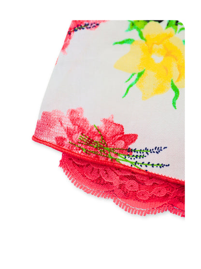Enfance Short Sleeves Floral Applique & Printed Dress - Red