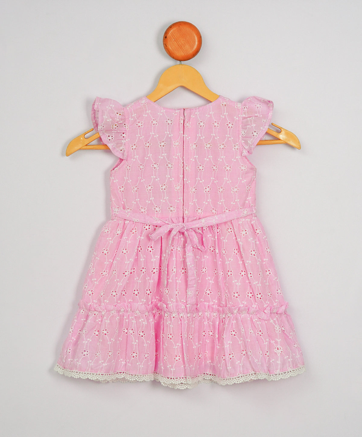 Enfance Short Slevees Flower Embroideries Casual Dress -Pink