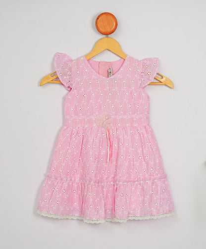 Enfance Short Slevees Flower Embroideries Casual Dress -Pink