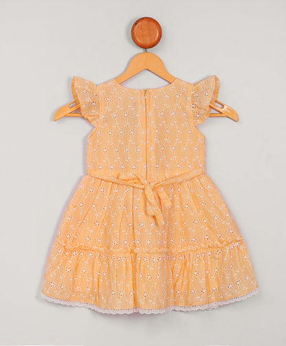 Enfance Short Slevees Flower Embroideries Casual Dress -Lemon