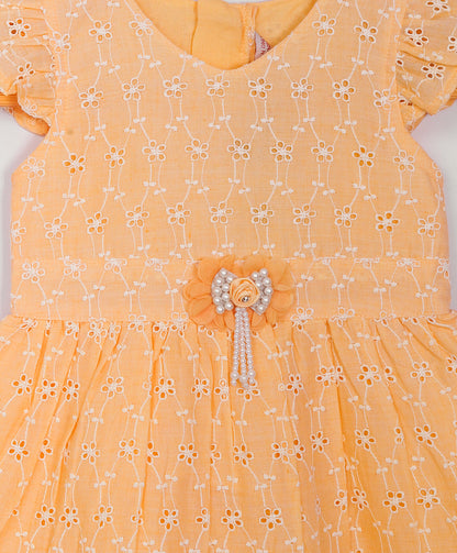Enfance Short Slevees Flower Embroideries Casual Dress -Lemon