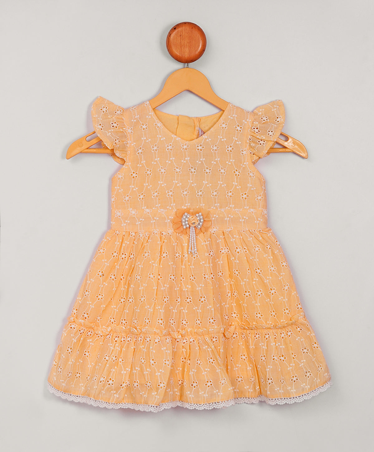 Enfance Short Slevees Flower Embroideries Casual Dress -Lemon