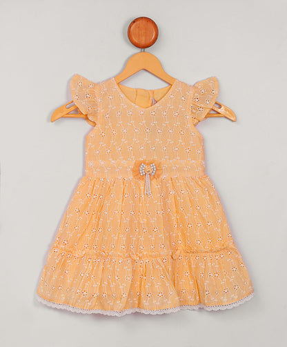 Enfance Short Slevees Flower Embroideries Casual Dress -Lemon