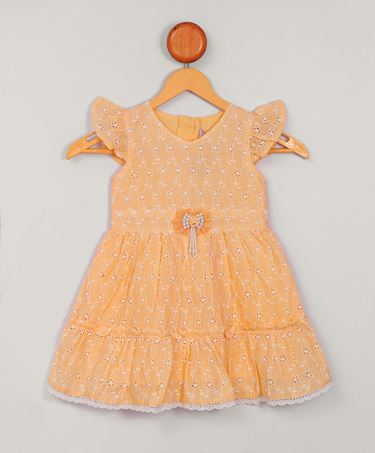Enfance Short Slevees Flower Embroideries Casual Dress -Lemon