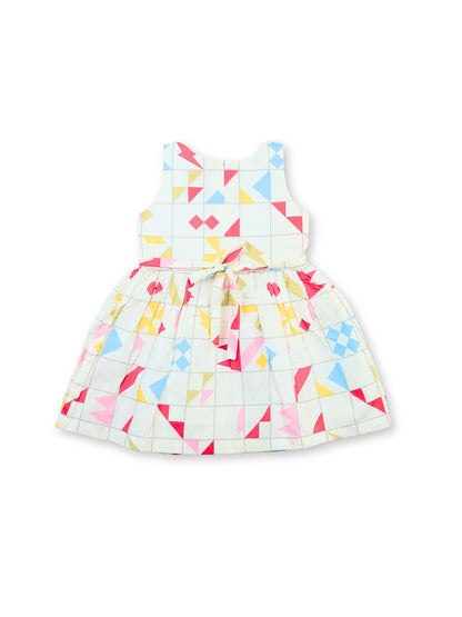 Enfance Sleeveless Pleated & Geometric Printed Dress - Pink