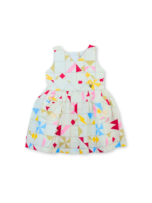 Enfance Sleeveless Pleated & Geometric Printed Dress - Pink