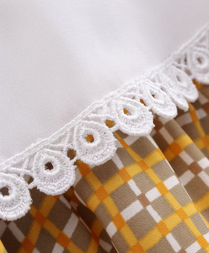 Enfance Half Sleeves Butterfly Embroidered Checked Asymmetrical Poncho Dress -Yellow