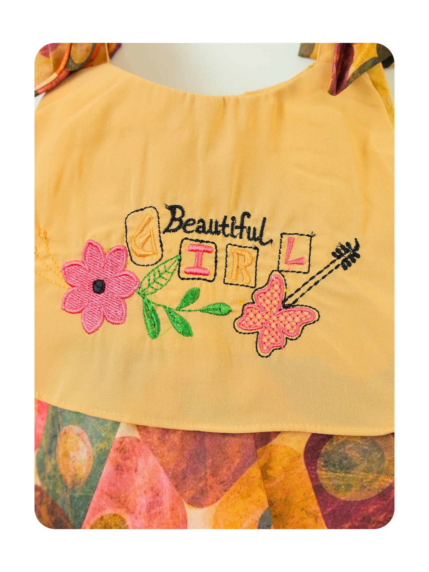 Enfance Sleeveless Floral Applique & Printed Dress - Fawn