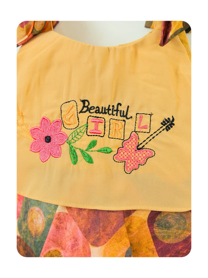 Enfance Sleeveless Floral Applique & Printed Dress - Fawn