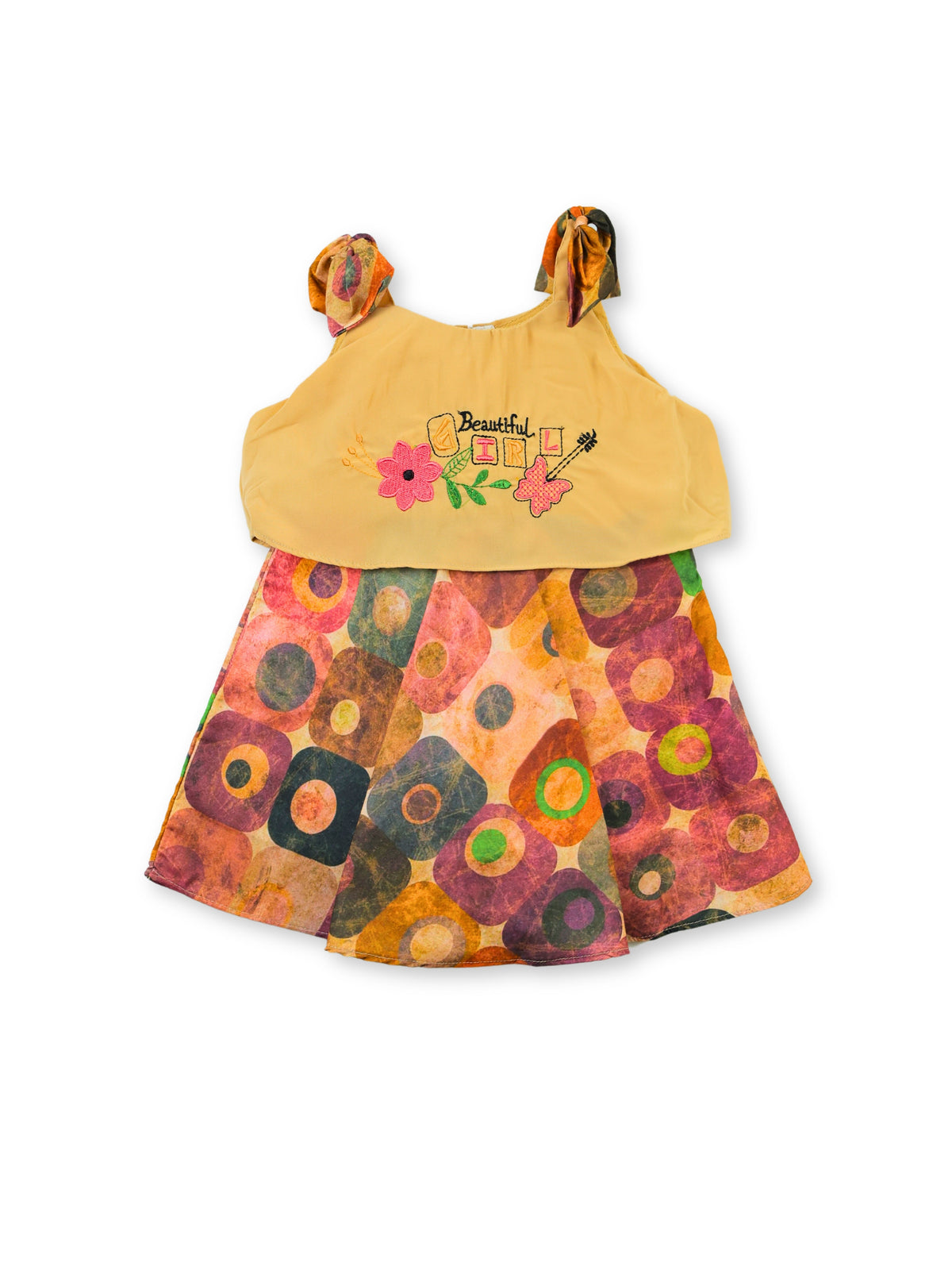 Enfance Sleeveless Floral Applique & Printed Dress - Fawn