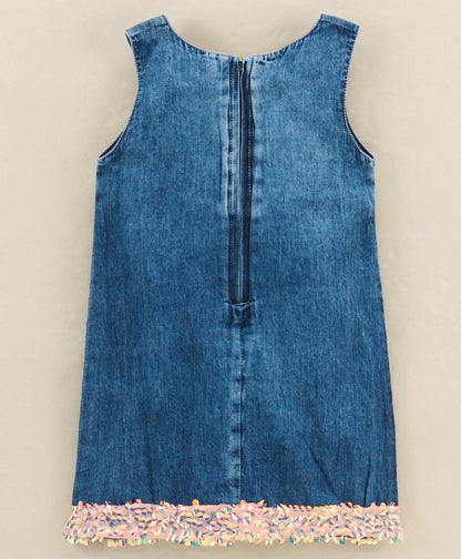 Enfance  Sleeveless Ice Cream Applique Denim Dress - Blue