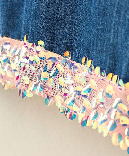 Enfance  Sleeveless Ice Cream Applique Denim Dress - Blue