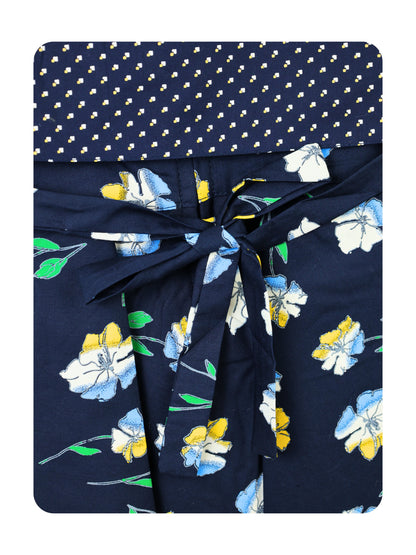 Enfance Floral Printed Dress With Short Sleeves Polka Dot Jacket - Navy