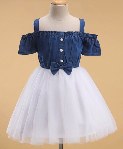 Enfance Cold Shoulder Flare Dress-Blue