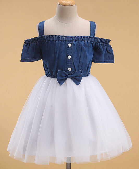 Enfance Cold Shoulder Flare Dress-Blue