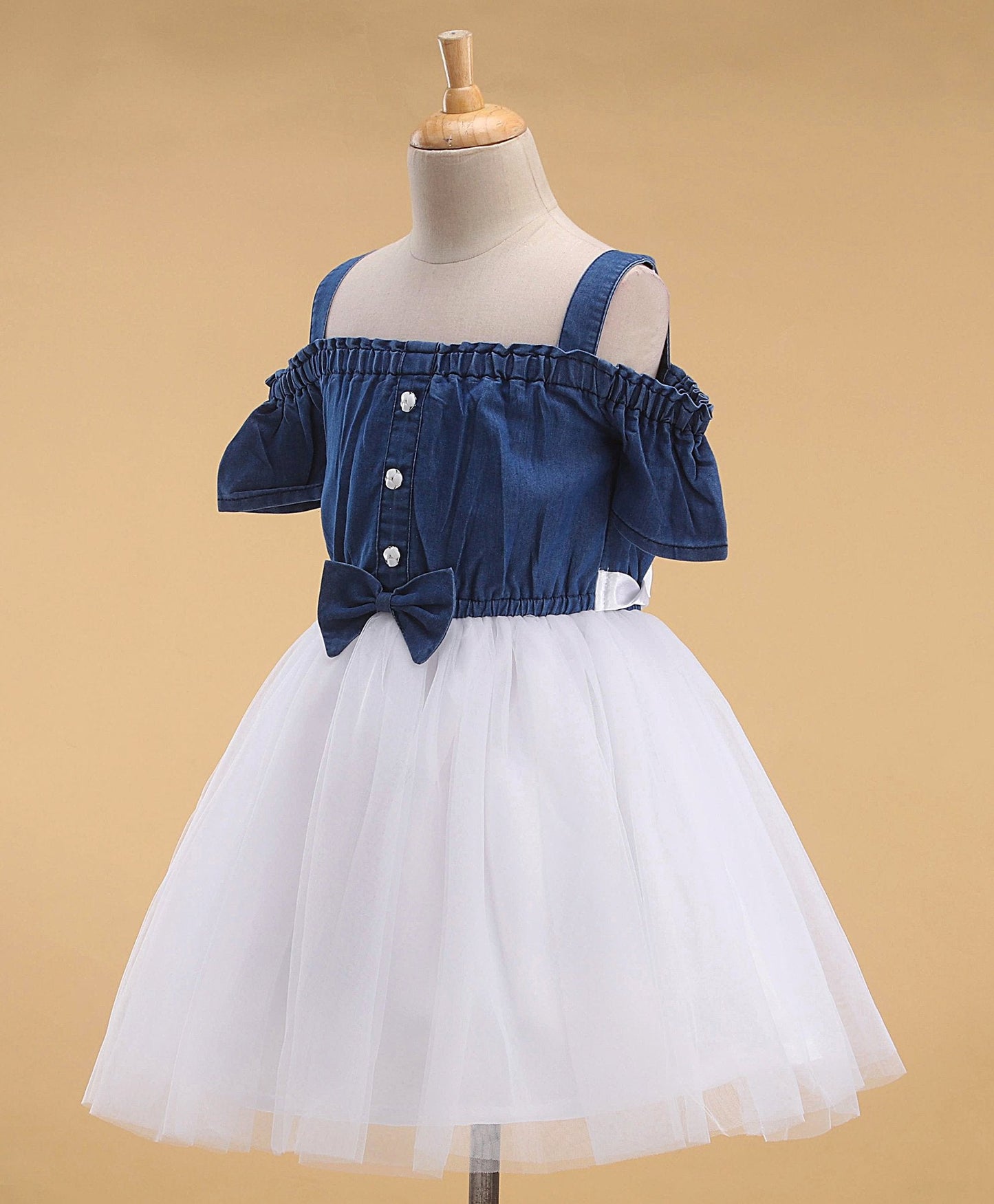 Enfance Cold Shoulder Flare Dress-Blue