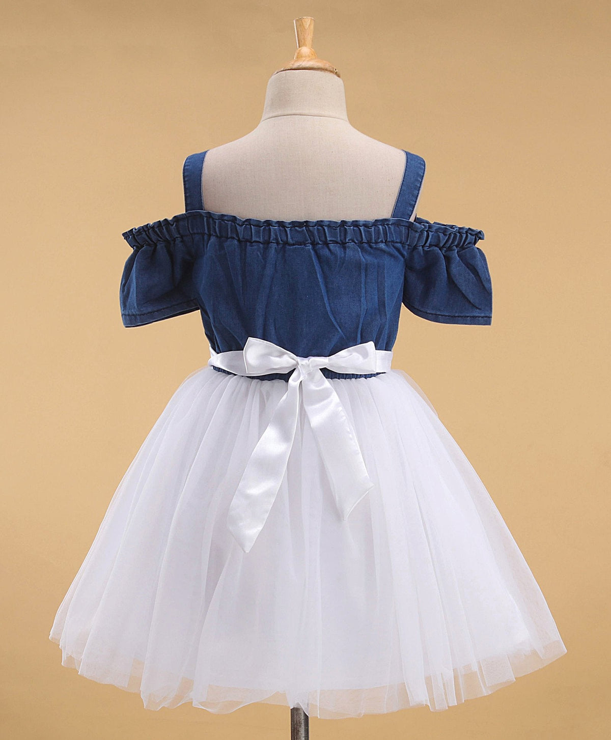 Enfance Cold Shoulder Flare Dress-Blue