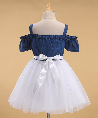 Enfance Cold Shoulder Flare Dress-Blue