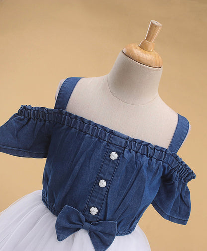 Enfance Cold Shoulder Flare Dress-Blue