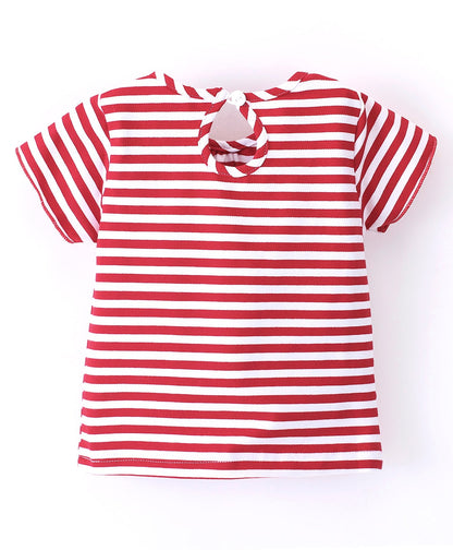 Enfance  Denim Dungaree With Short Sleeves Tee -Red