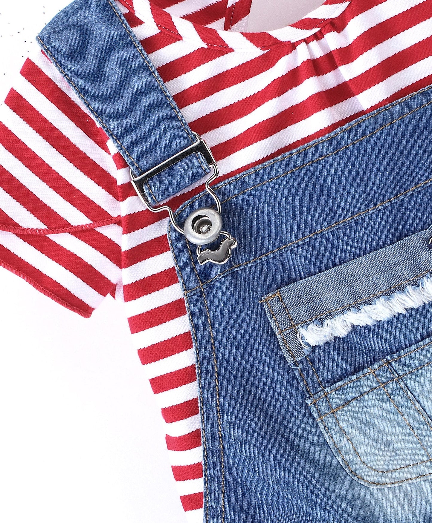 Enfance  Denim Dungaree With Short Sleeves Tee -Red